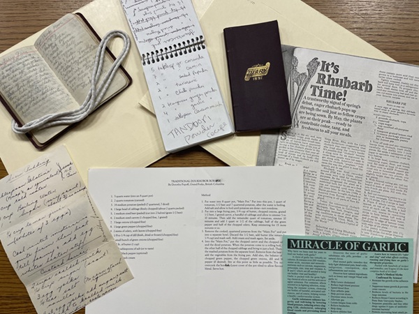 Recipes from personal archives laid on the table