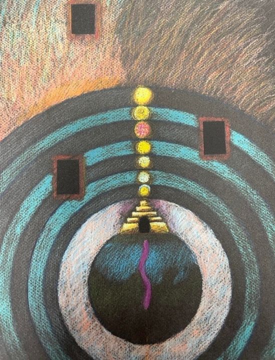 Jean Lamore, Divina Commedia, representation of the circles of hell, pencil on paper