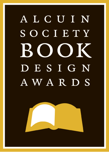 Logo for the Alcuin Society Book Design Awards featuring that text and an open book