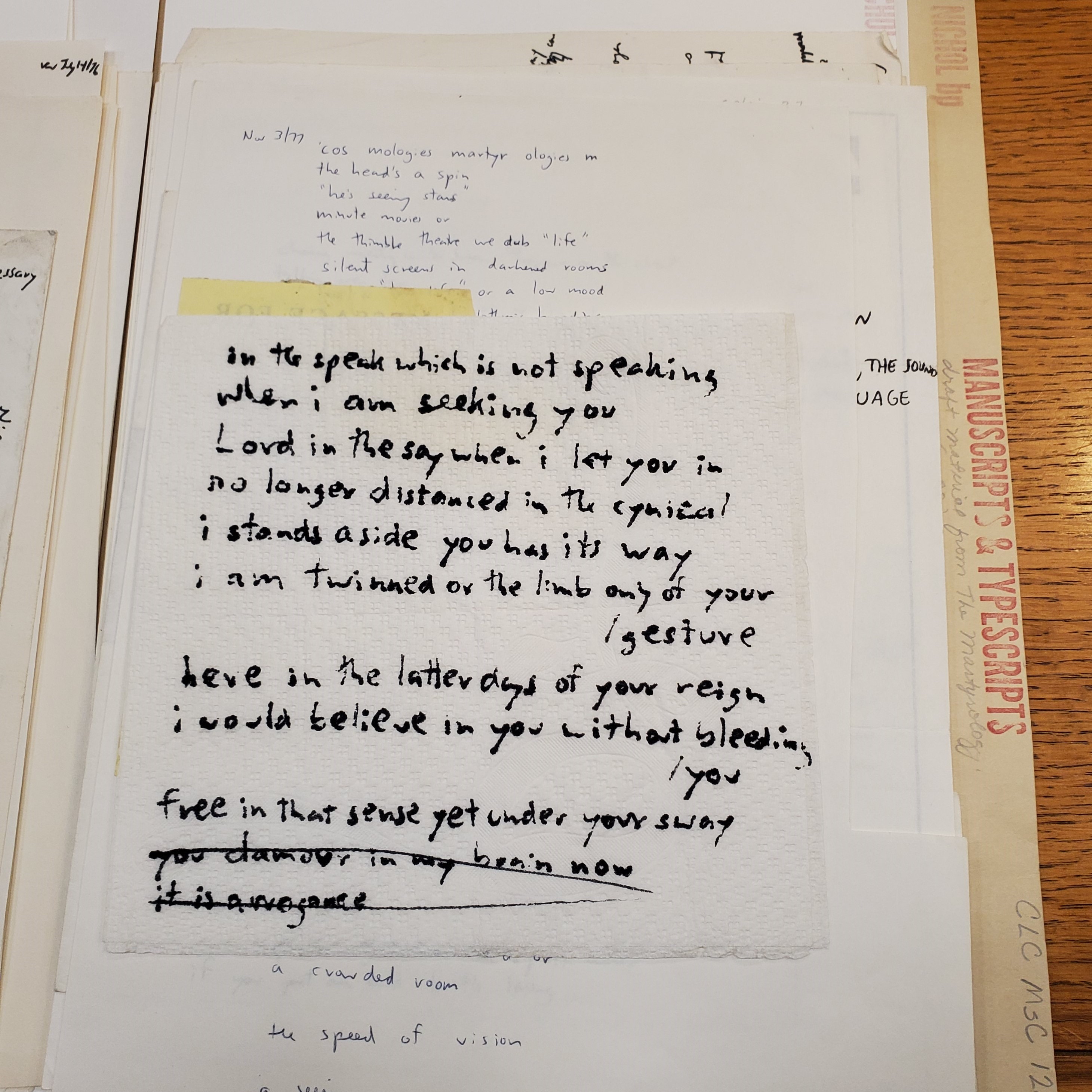Draft excerpt from Book 5 of bp Nichol's Martyrology