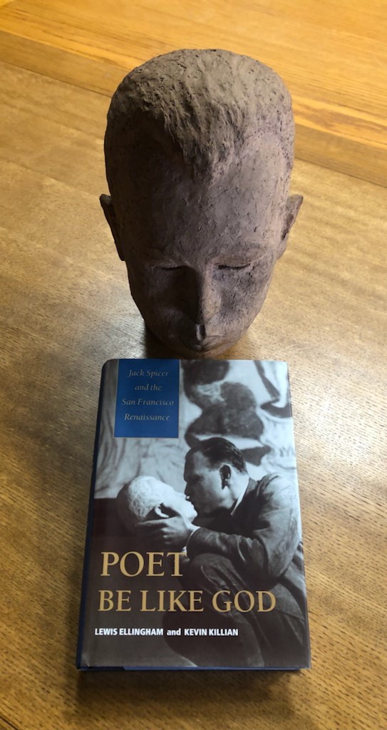 Bust of Jack Spicer and his book of collected works