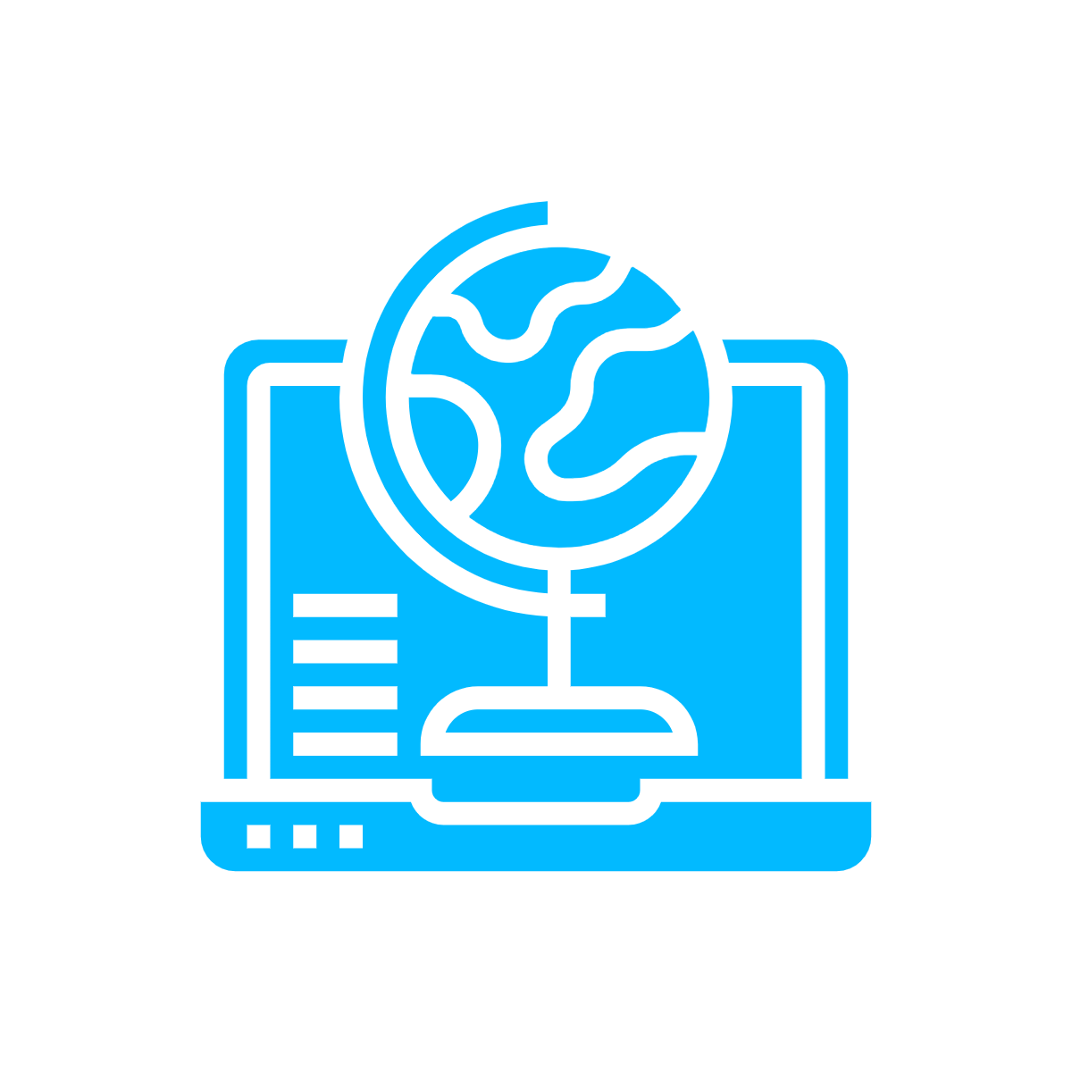 line drawing of a laptop computer with a globe on top of it
