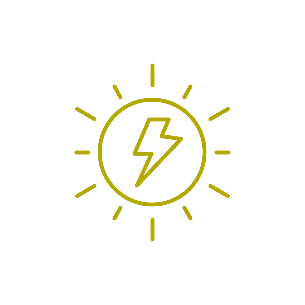 line drawing of a sun with a lightning bolt in the centre