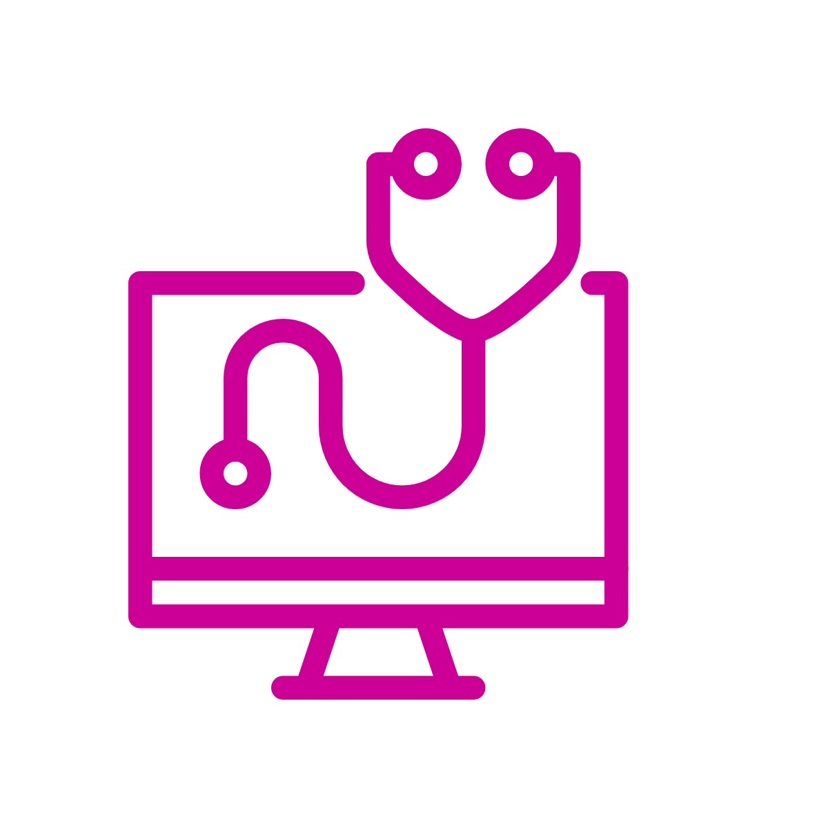 line drawing of a computer monitor with a stethoscope in front of it