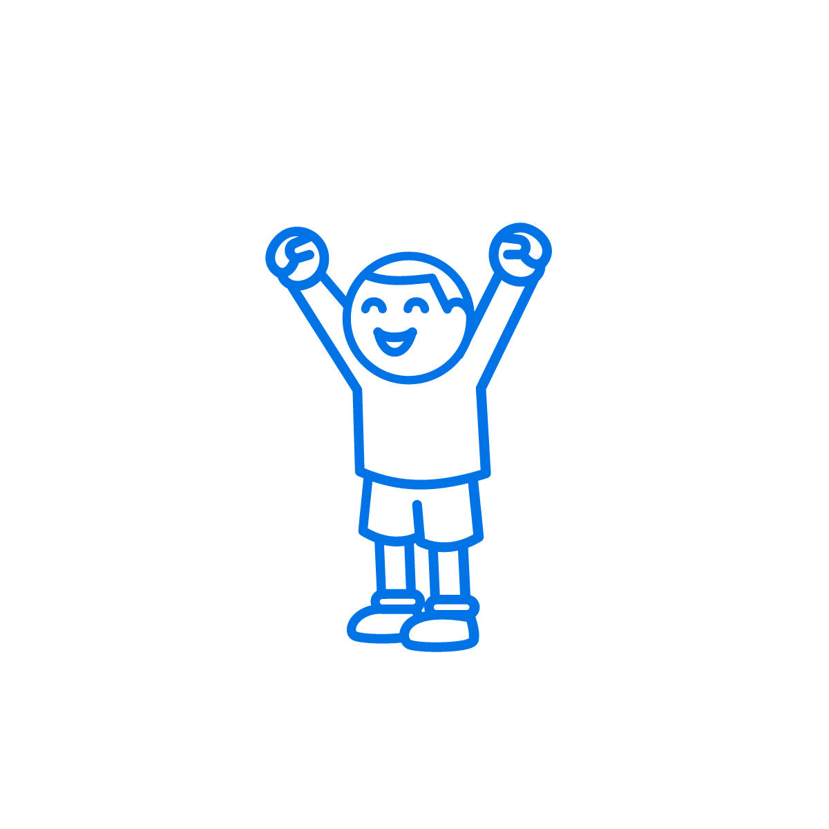 line drawing of a young man celebrating with his arms in the air