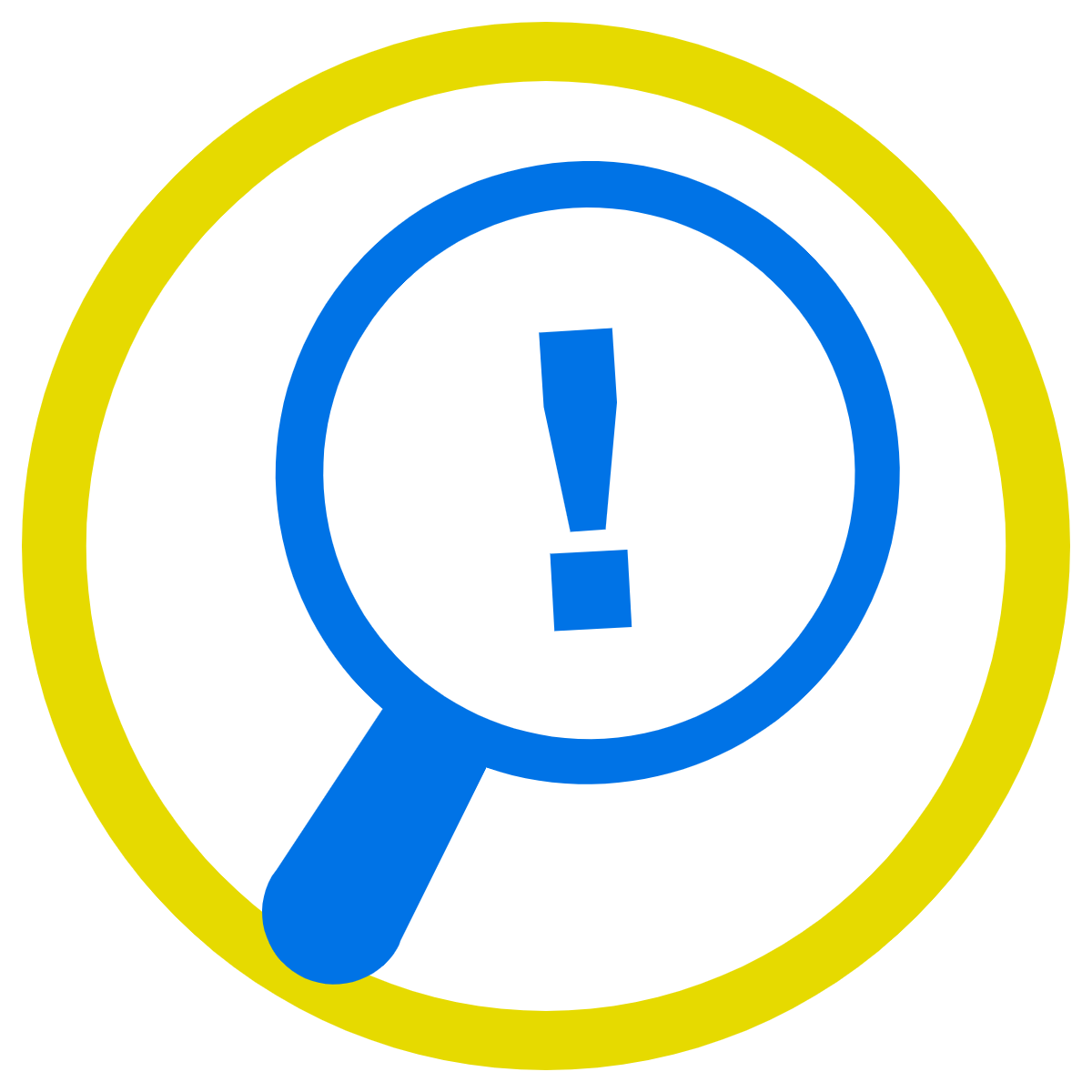 line drawing of a magnifying glass focused on an exclamation mark