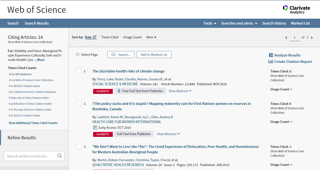 The results page shows the forward citation chain and there are 15 works that cited the article. 