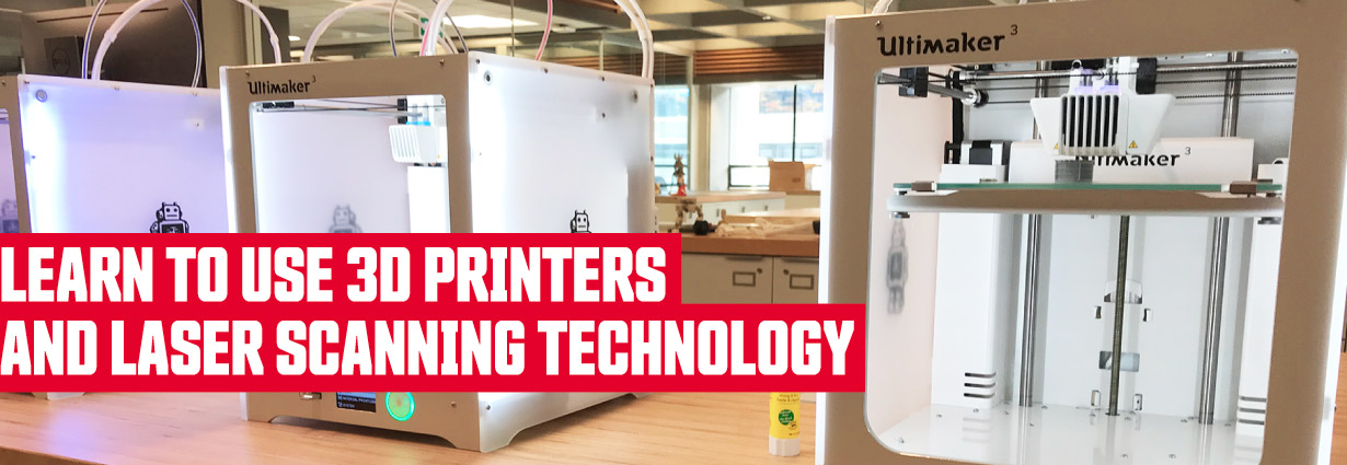 three 3d printers in the Library's Maker Commons