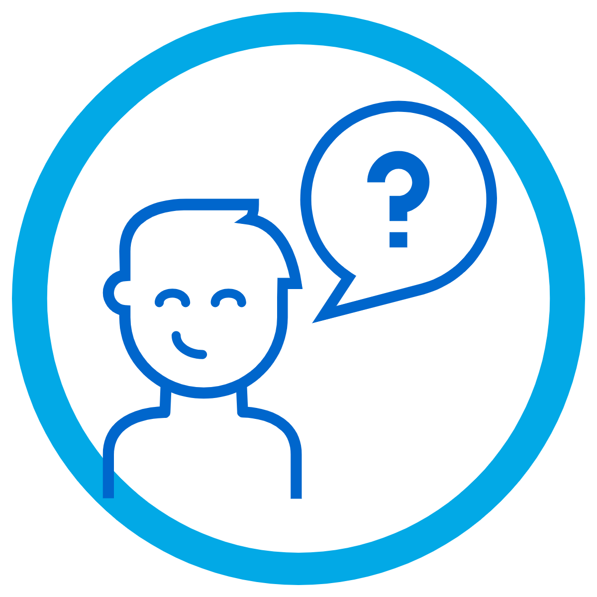 line drawing of a person next to a speech bubble containing a question mark