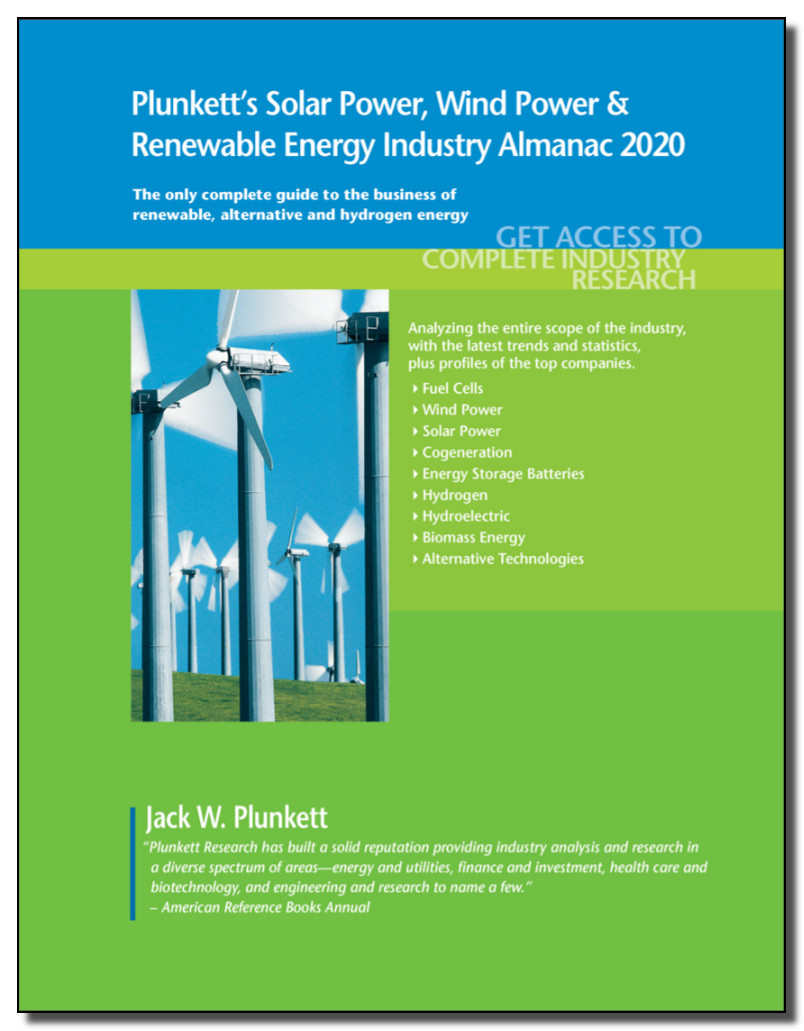 Image of the cover of ebook: Plunkett's Solar Power, Wind Power & Renewable Energy Industry Almanac 2020