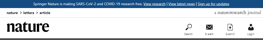 Screenshot of Springer Nature Website with header about SARS-CoV-2 and COVID-19 research.