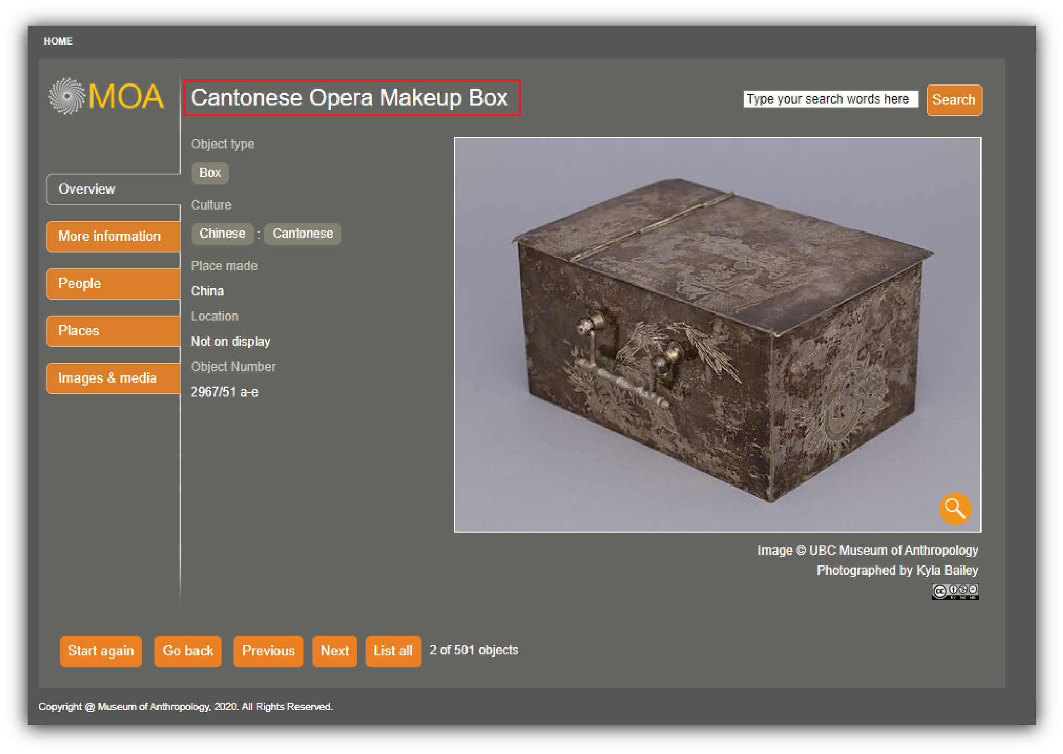 Cantonese Opera Makeup Box object information overview page