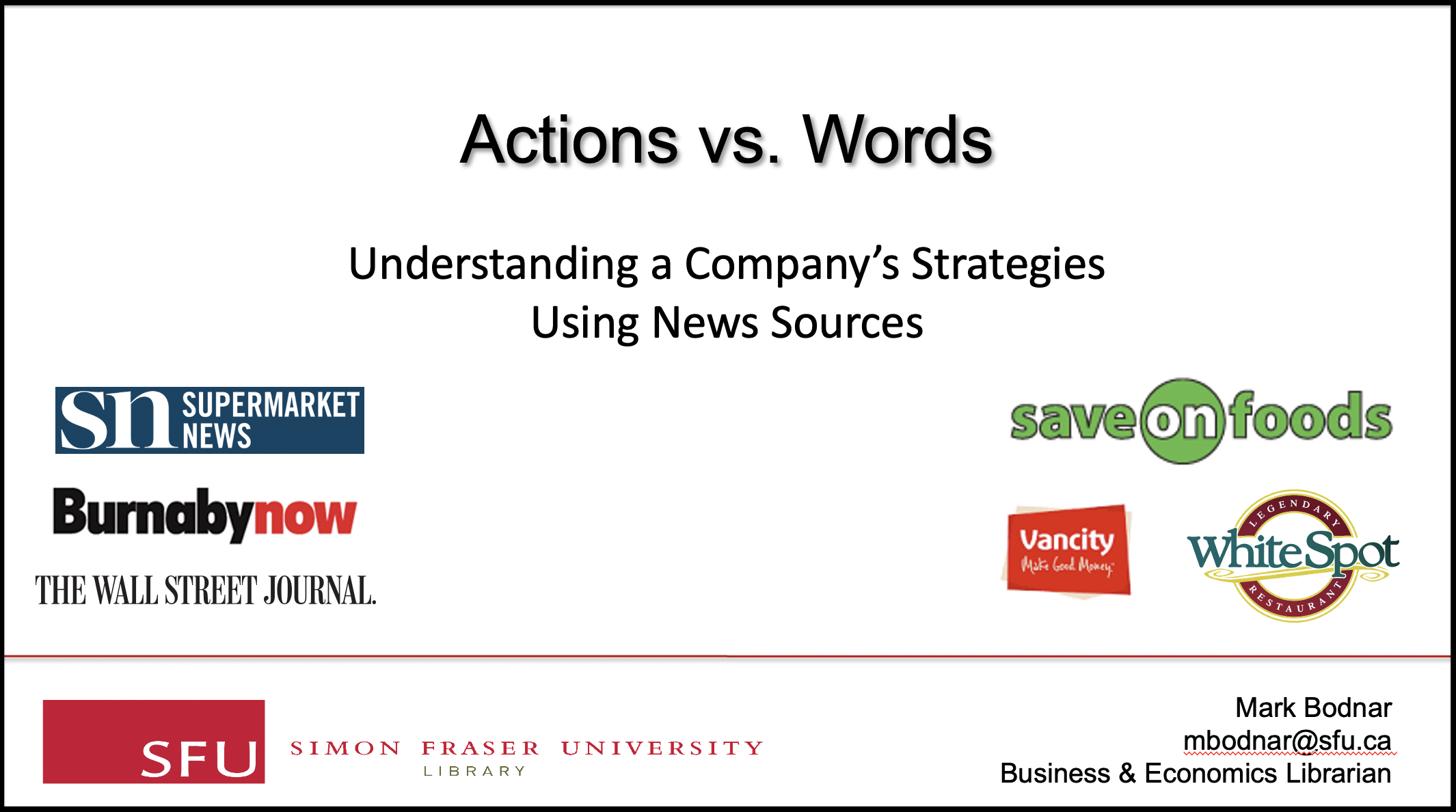 Screen capture of the title screen of video: "Actions vs Words: Understanding a Company's Strategies Using News Sources