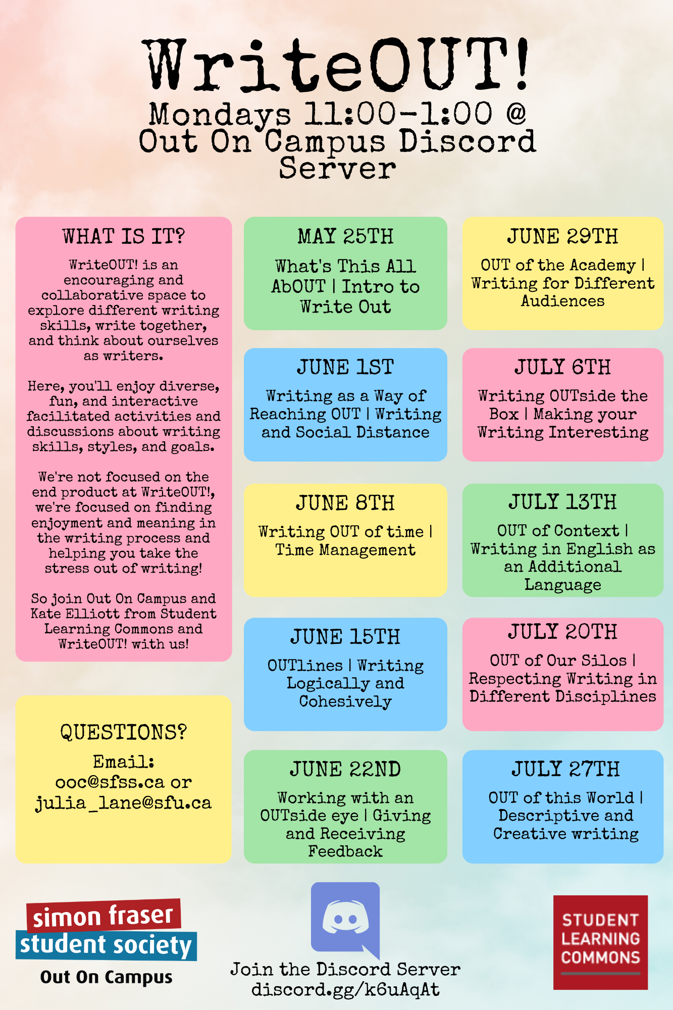 write out summer program (dates and descriptions also above in the text of the post)