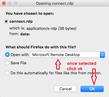 Open the file with Microsoft Remote Desktop