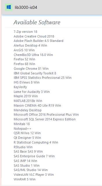 List showing available software