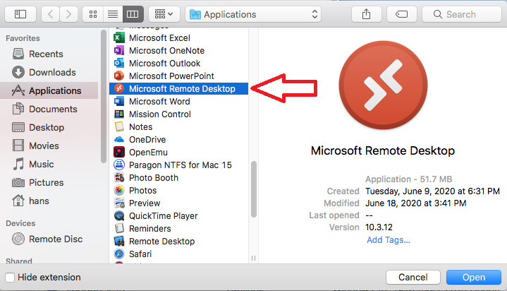 Open Microsoft Remote Desktop