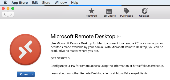 Option to download Microsoft Remote Desktop from the App Store