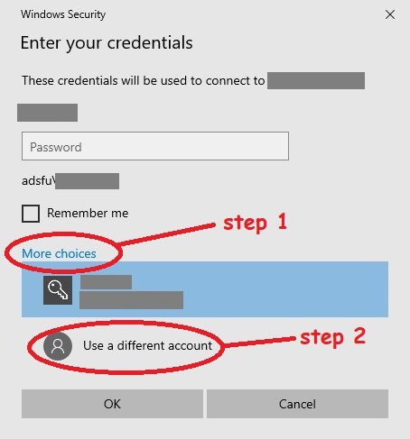 To switch accounts, click "more choices", then "use a different account"