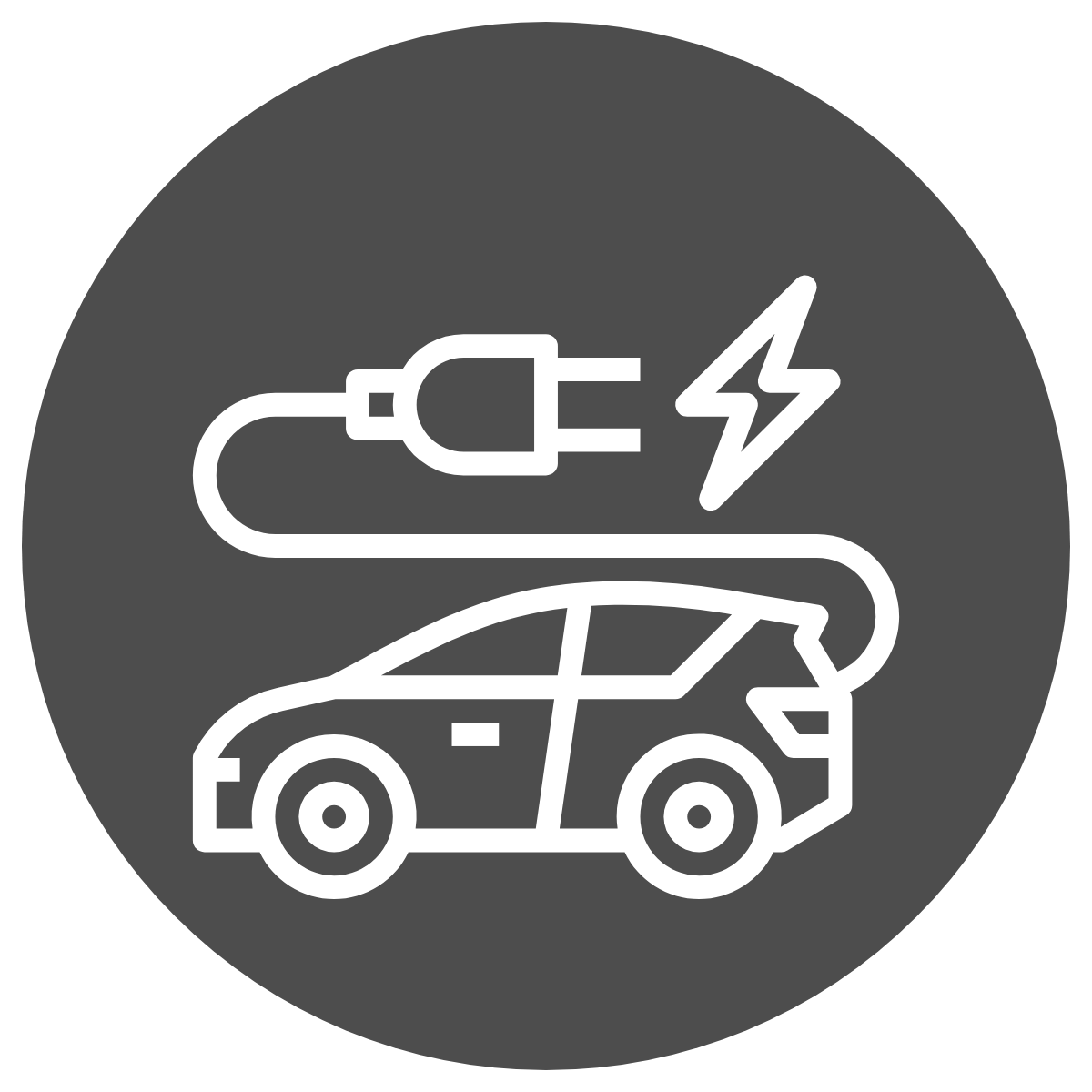 simple line drawing of a car with an electrical cord attached to its back