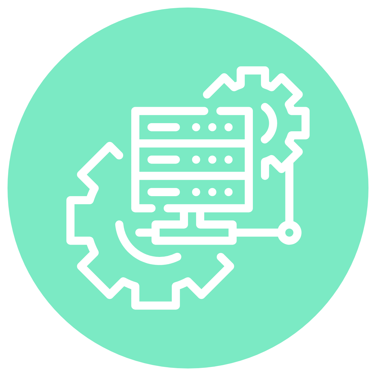 simple line drawing of gears and computer servers