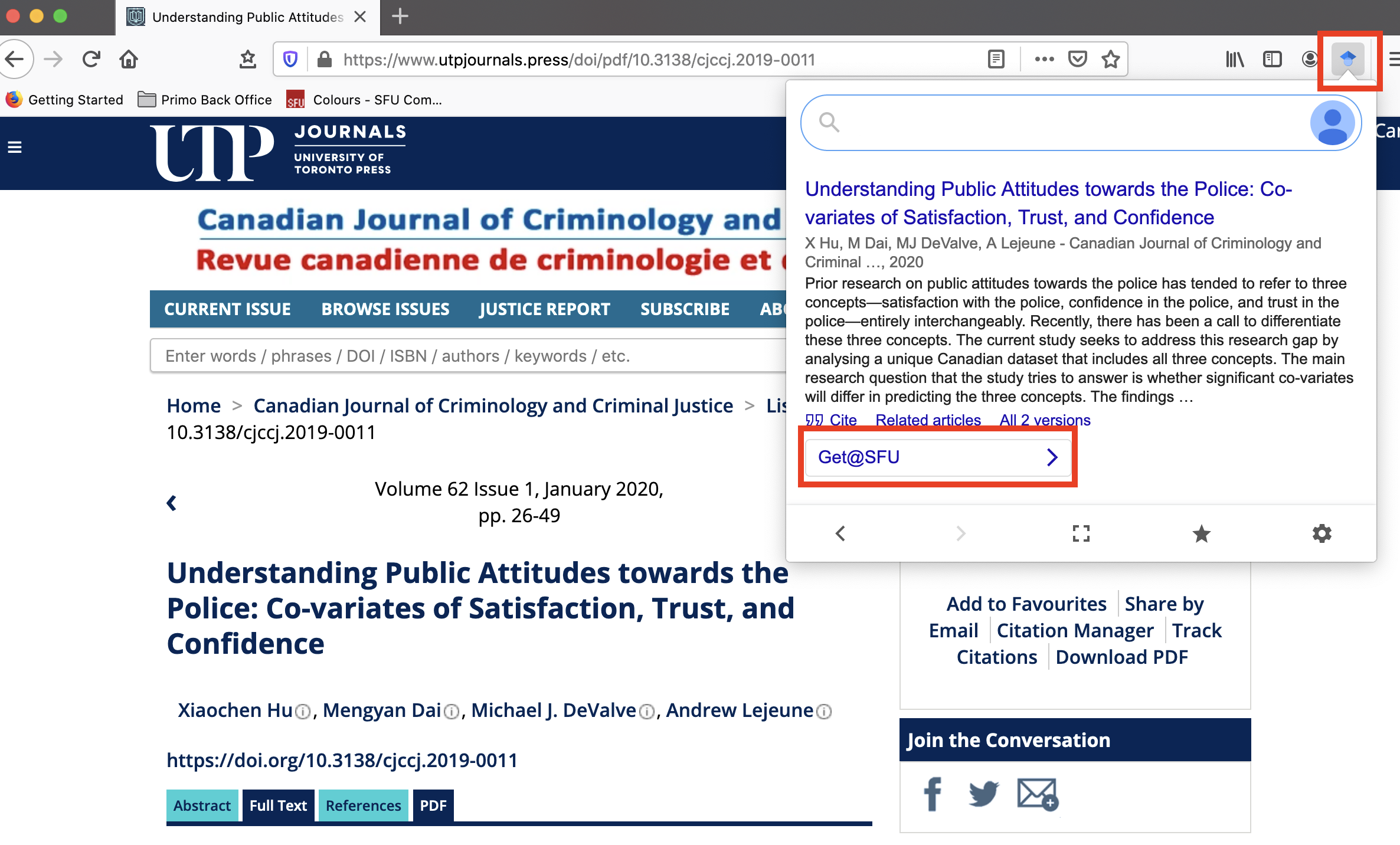 Using the Google Scholar button on an article webpage