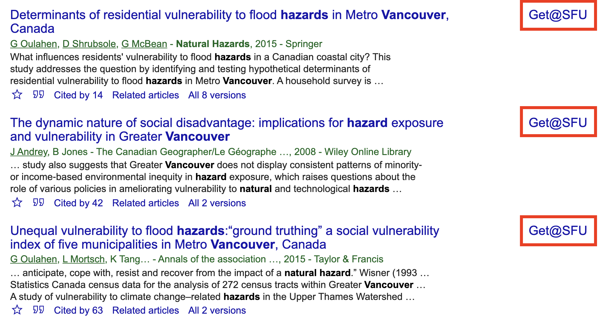 Get@SFU library links next to Google Scholar results