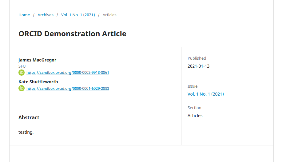 screenshot of an Orchid demonstration article with fields such as author showing