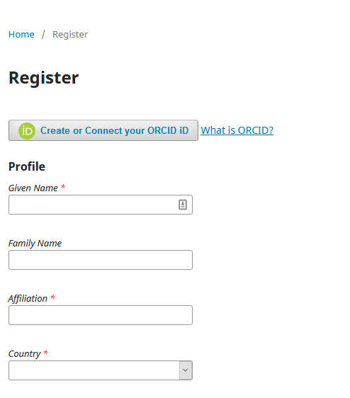 screenshot of Orchid's author registration form