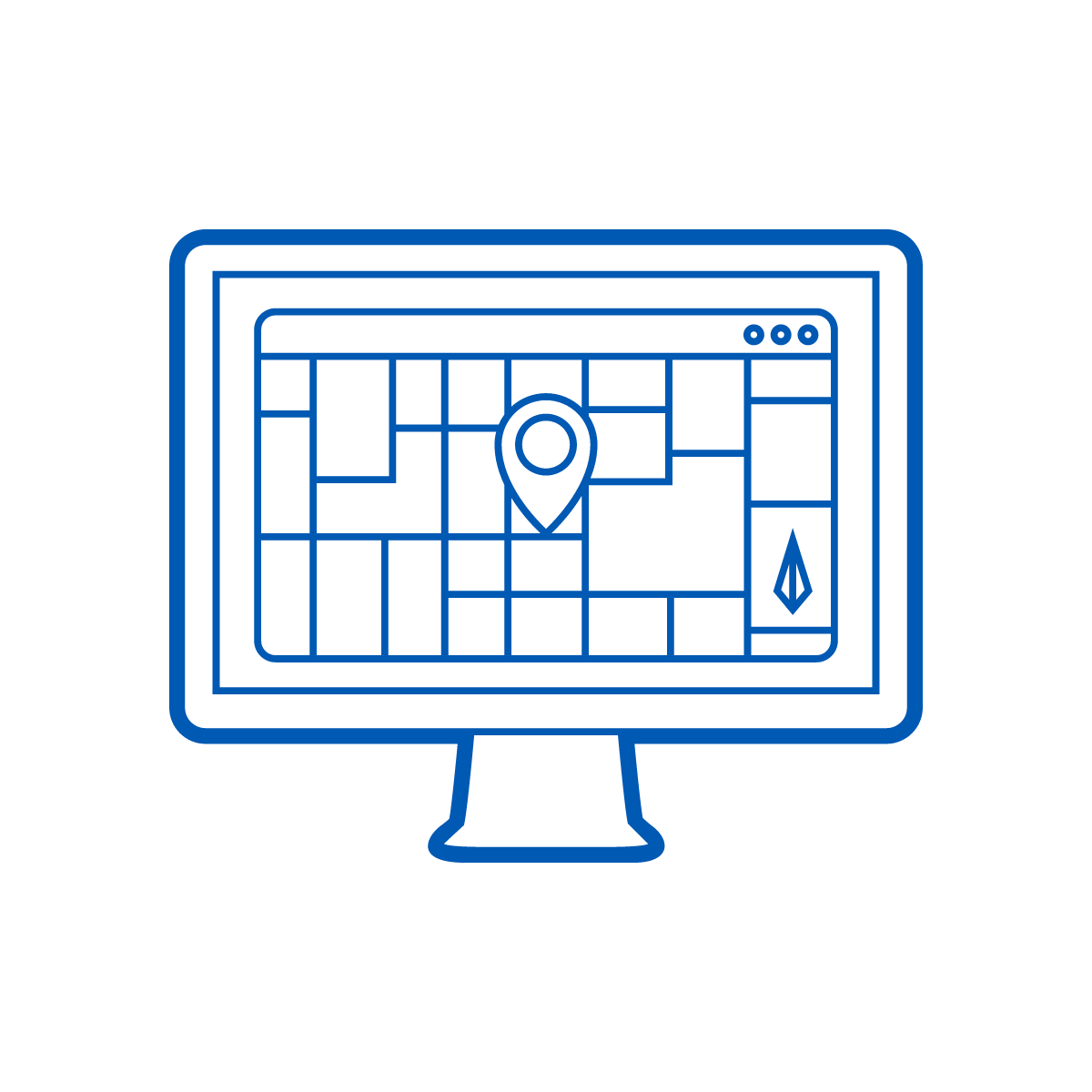 Simple lining drawing of a map on a computer monitor
