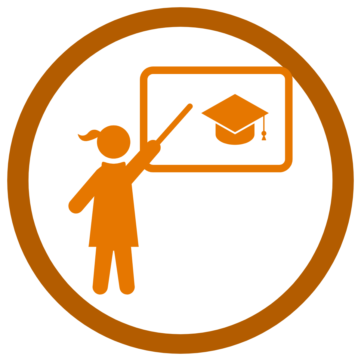 Line drawing of a person pointing at a screen during a presentation