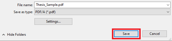 Adobe Acrobat Pro save screen, highlighting Save button