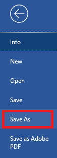 MS Word save screen