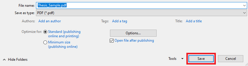 MS Word save screen