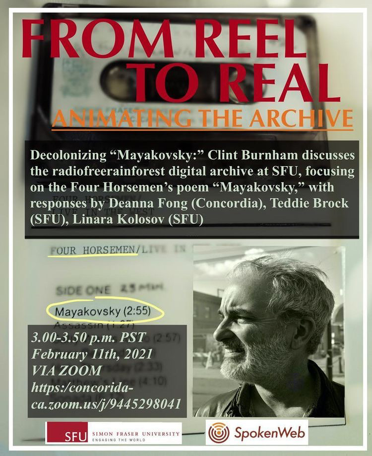 Poster from the reading, Decolonizing 'Mayakovsky'