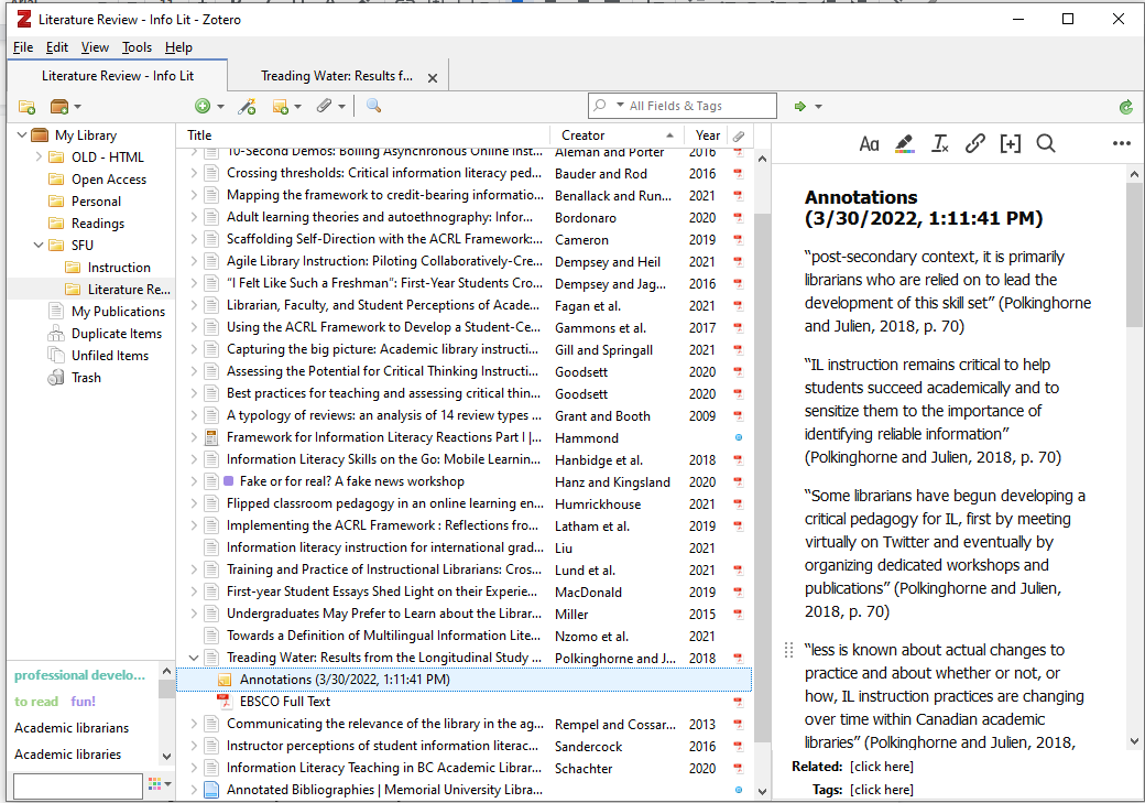 Example of annotation in Zotero library