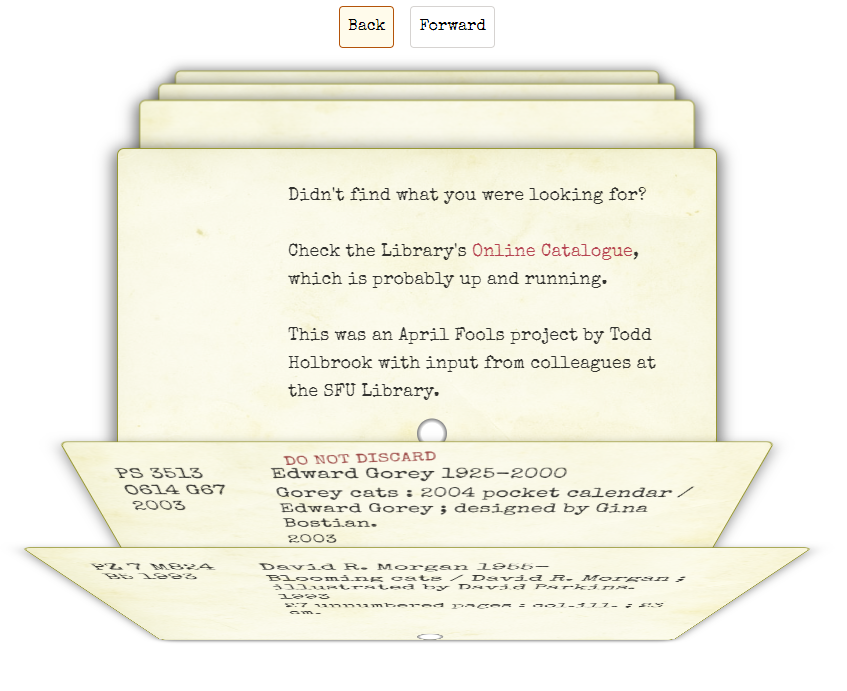 This was an April Fools project by Todd Holbrook with input from colleagues at the SFU Library.