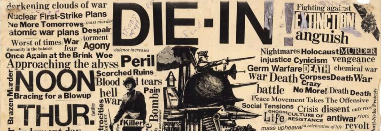 Poster for a Die-In that took place on Thur. Nov 10, 1983. The text reads "Stop Imperialism's escalation of the arms race!/ Armed Forces Recruiting Office 547 Seymour/ Meeting: 7:30pm Tuesday 1st United Church/ 320 E Hastings"