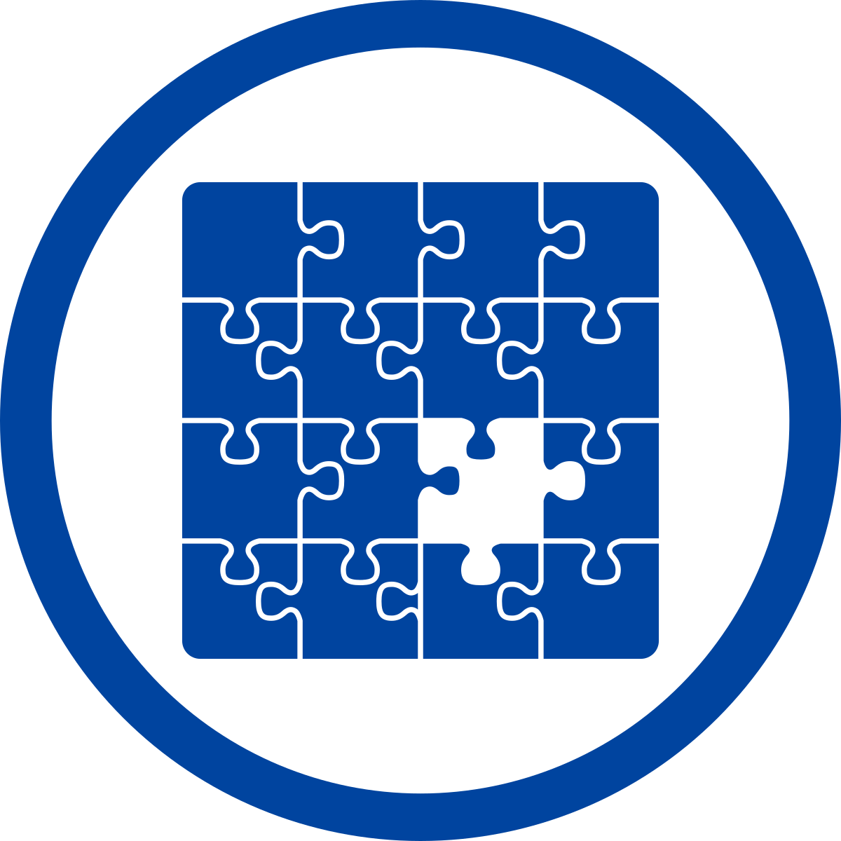 Simple line drawing of a jigsaw puzzle with a piece missing