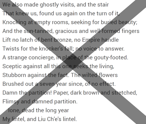 Excerpt from Canto VII by Ezra Pound, with an X through it