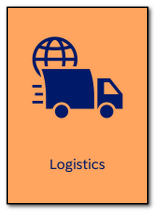 Screen capture of the logo for the Logistics series of cases in Sage Business Cases -- shows a freight truck with a globe behind it.