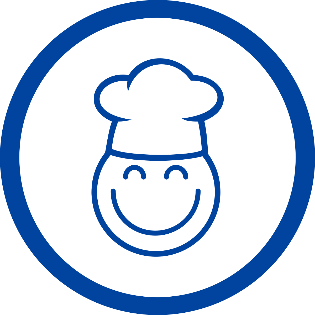 Line drawing of a smiling chef's face.