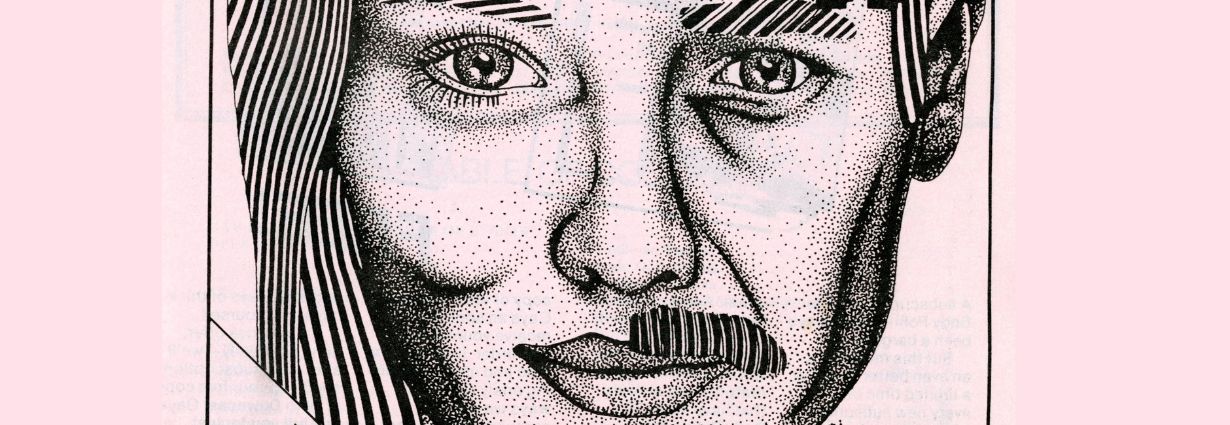 VGCC Newsletter cover, November 1983, depicting a face that is half femme features and half masc features