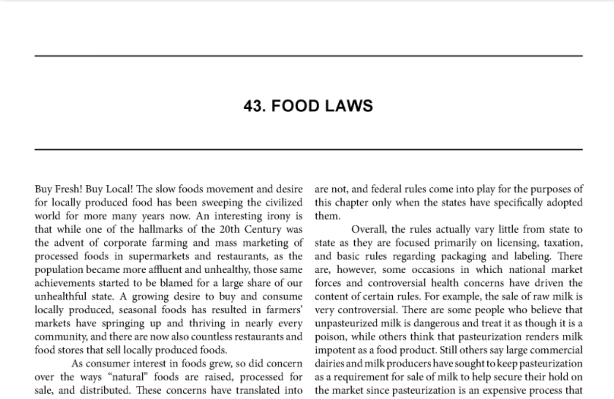 Image of introductory text to the "food laws" section