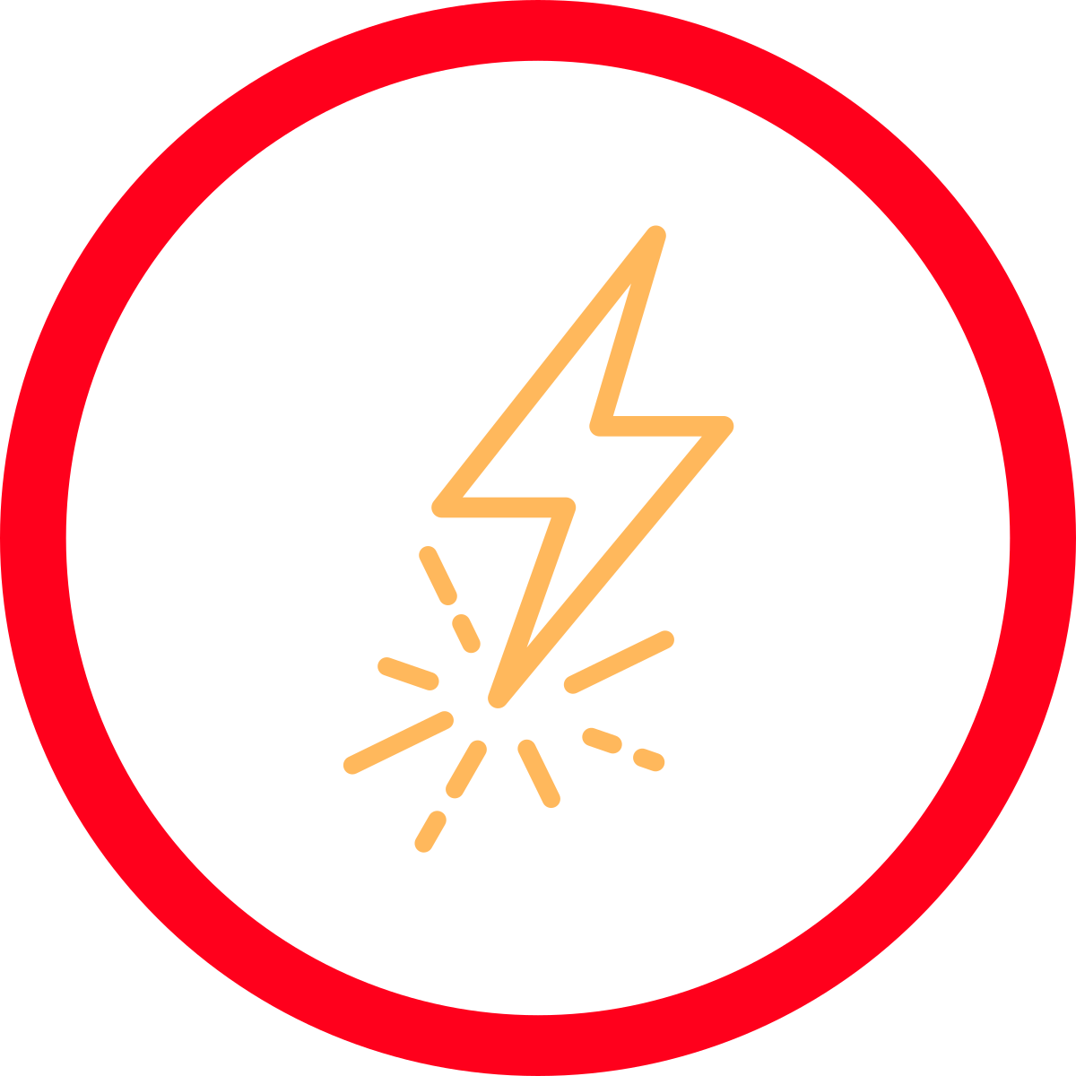 Simple line drawing of a lightning bolt sparking a fire.