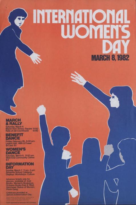 Stylized women reaching towards each other against an orange background.