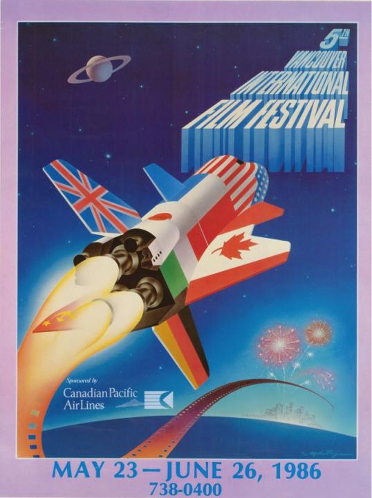 A space shuttle taking off, decorated with flags of multiple nations. 