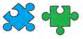 Small image of two puzzle pieces, blue and green representing demographics combined with activities