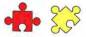 Small image of two puzzle pieces, red and yellow, representing opinions combined with purchases
