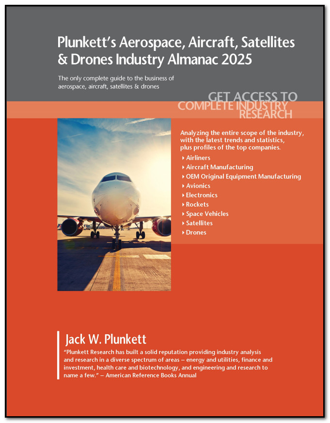 Cover image of the 2025 edition of Plunkett's Aerospace, Aircraft, Satellites & Drones Industry Almanac